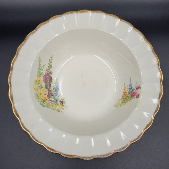 Vintage Hollyhock Bowl Sovereign Potters Canada Earthenware Gold Rimmed Read - Picture 1 of 13